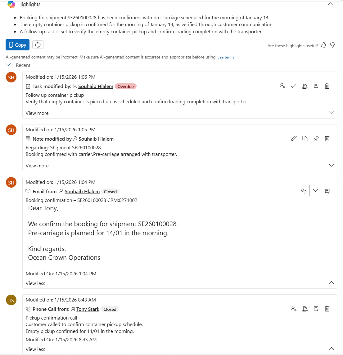 360 Operational Timeline View